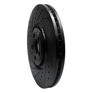 Jaguar XF Brake Rotor (1) - Front Left - R1 Concepts - Drilled & Slotted - Black - `10-`24